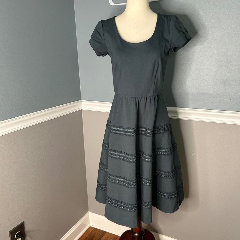 Brooks Brothers Womens dark teal Lace Trim Fit Flare Dress Size 2‎ Short Sleeve